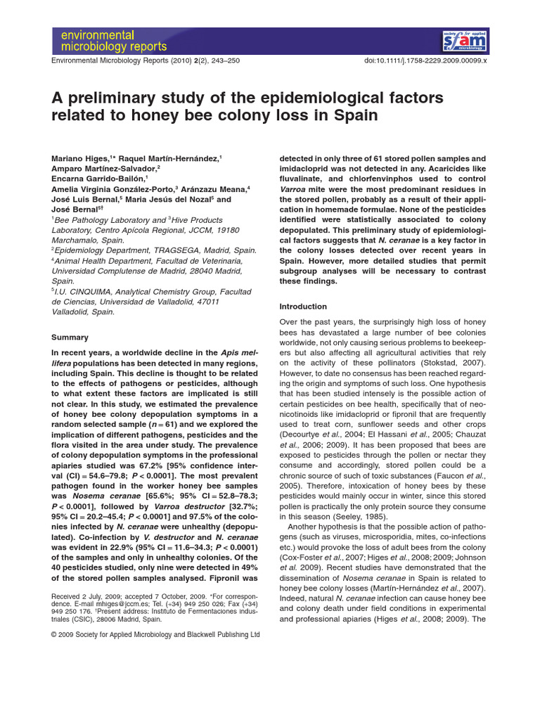 A Preliminary Study of The Epidemiological.. | PDF | Honey Bee | Bees