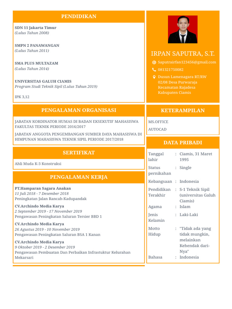 Profil Irpan Saputra, S.T. Teknik Sipil | PDF