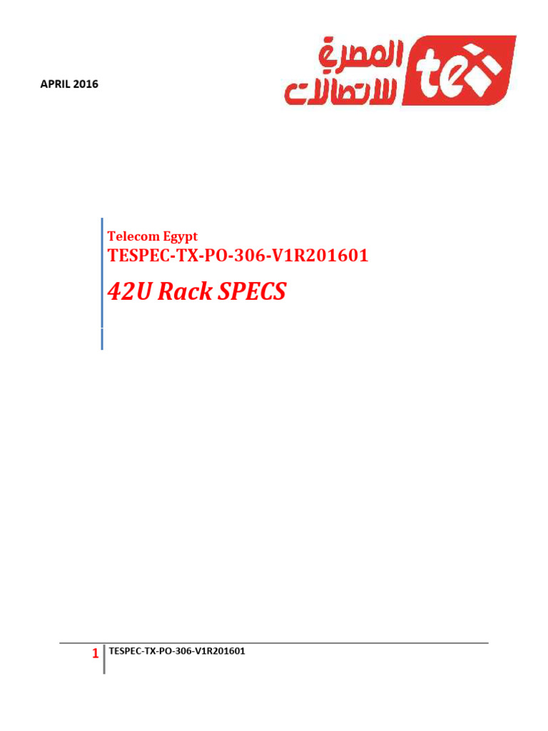 ETSI 42U Rack Specifications Document | PDF