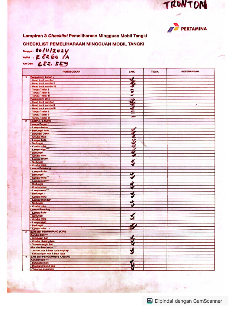 Checklist Pemeliharaan Mingguan Mobil Tangki R 8260 IA 20-11-2024 15.26 ...