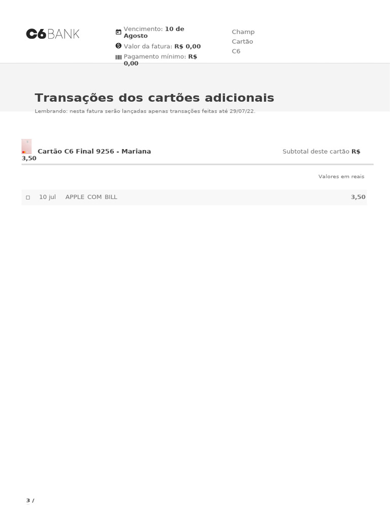 Fatura Cartão C6 - Agosto 2022 | PDF
