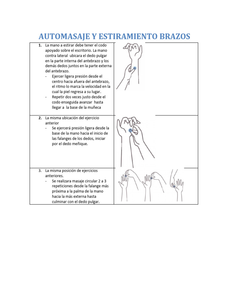 Automasaje y Estiramiento Brazos | PDF | Artes del Lenguaje y Comunicación