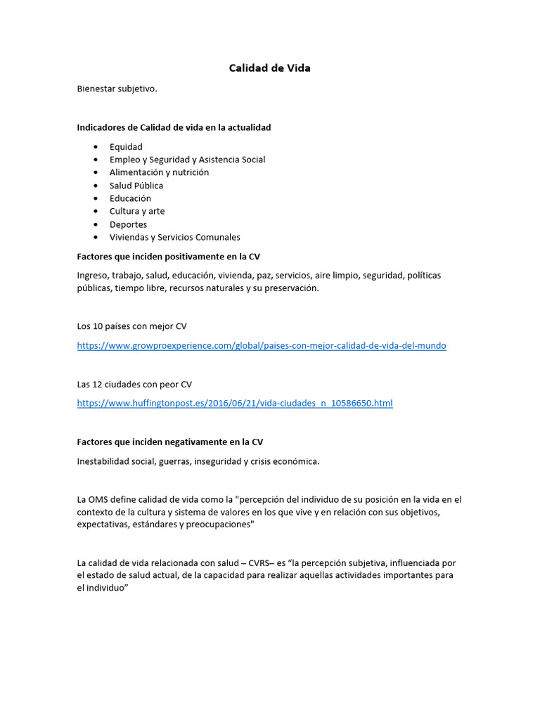 Apunte Calidad de Vida | PDF | Calidad de vida | Bienestar
