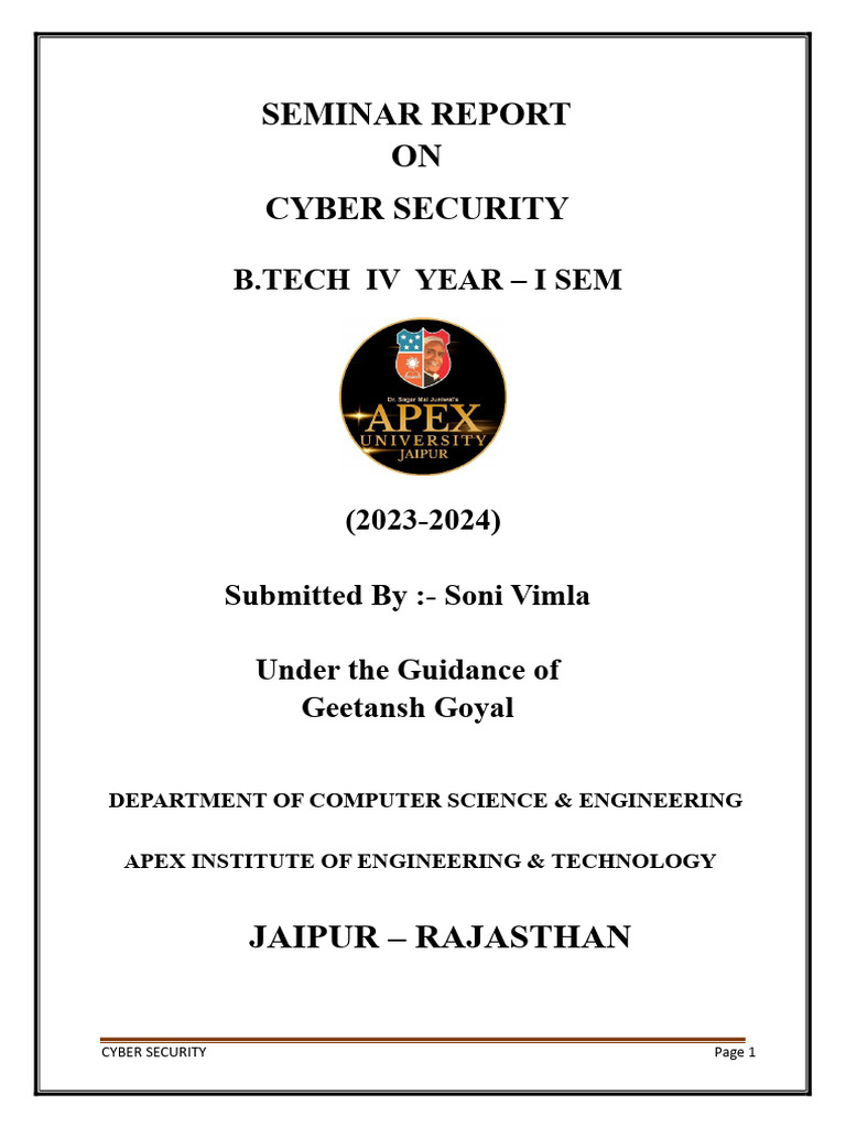 Cyber Security Seminar File | PDF | Security | Computer Security