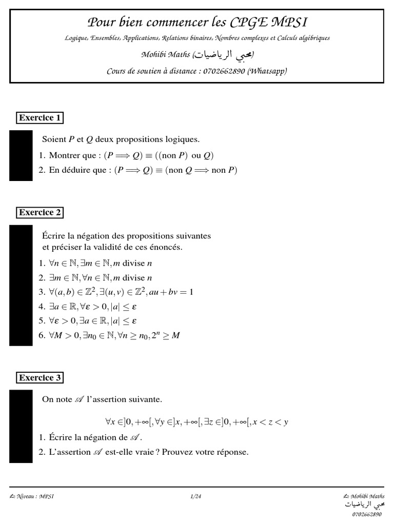 Exercices de Mathématiques MPSI | PDF | Asymptote | Tangente (géométrie)