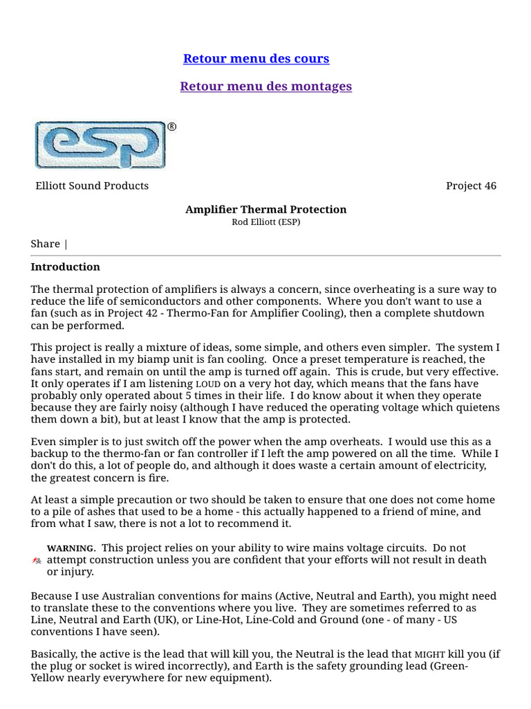 Amplifier Thermal Protection Project Guide | PDF | Amplifier | Switch