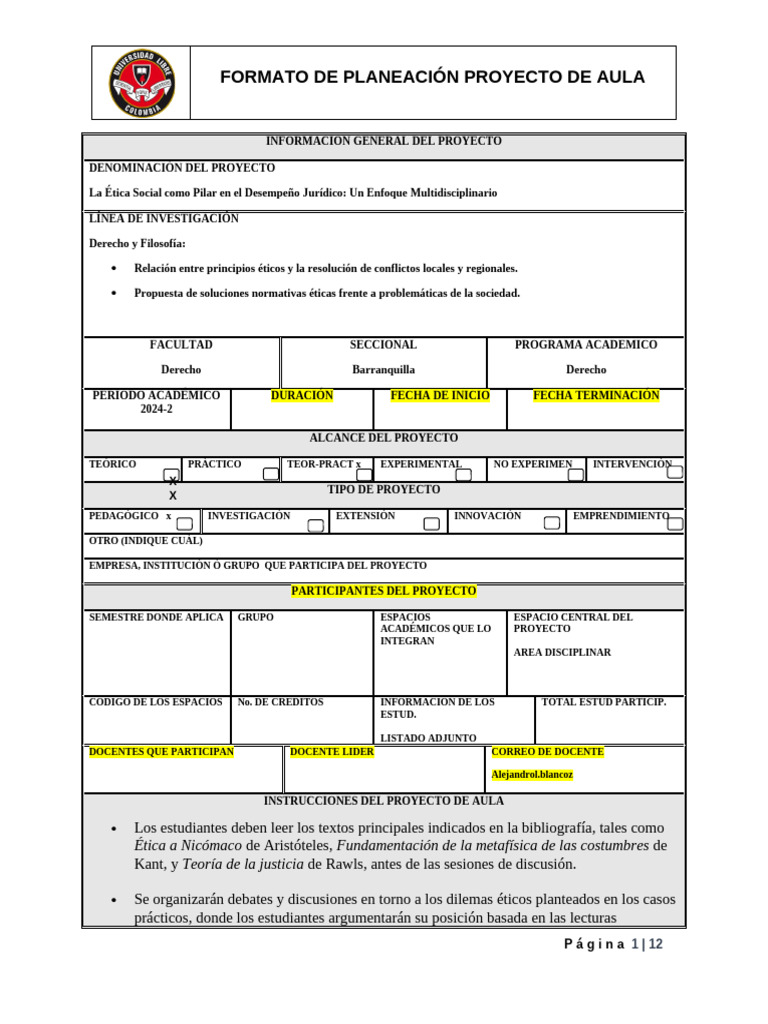 2021 Formato de Planeacion Proyecto de Aula | PDF | Justicia | Crimen y ...