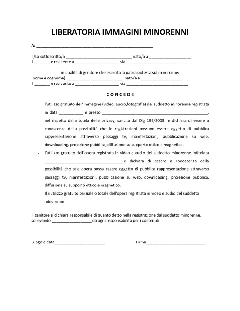 Liberatoria minorenni generica