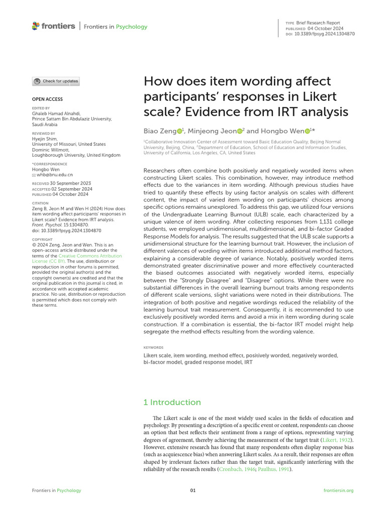 Impact of Item Wording on Likert Scale Responses | PDF | Akaike ...