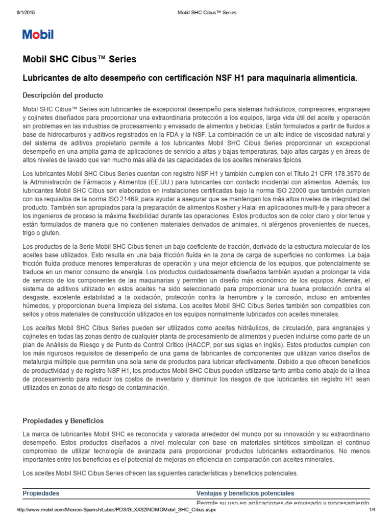 Mobil shc cibus series pdf lubricante rodamiento mec nico 