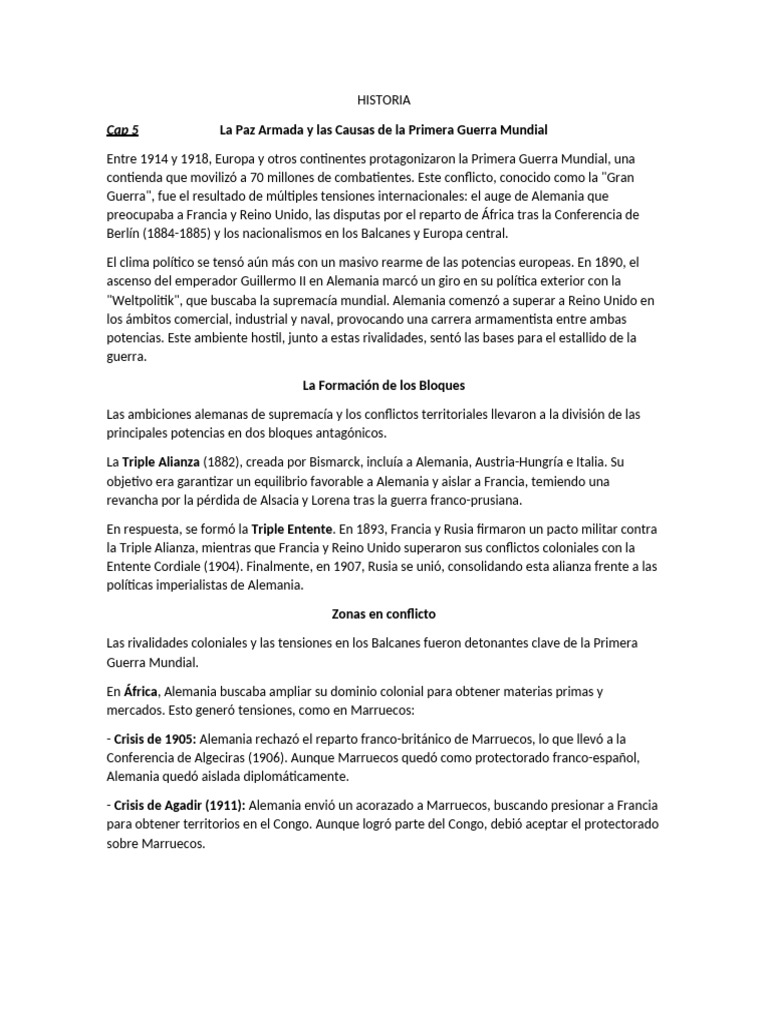 Causas y Desarrollo de la Primera Guerra Mundial | PDF | imperio Alemán ...