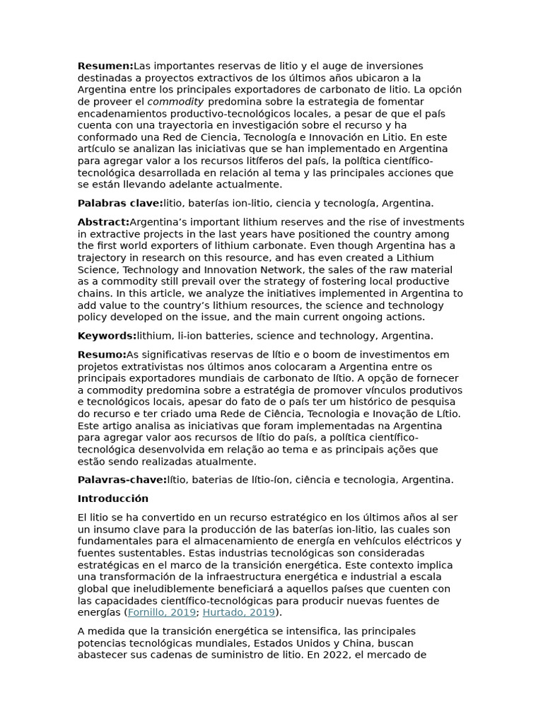 El Litio en Arg | PDF | Batería de iones de litio | Economias