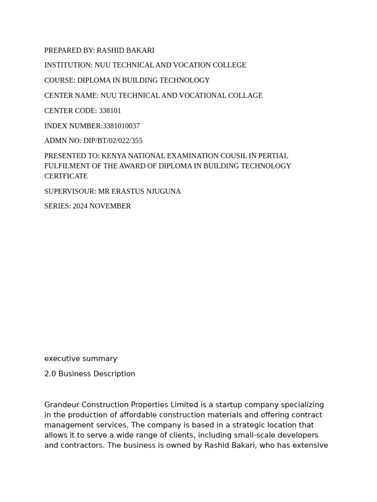 Rashid Bakari Executive Summary 1 | PDF | Expense | Business