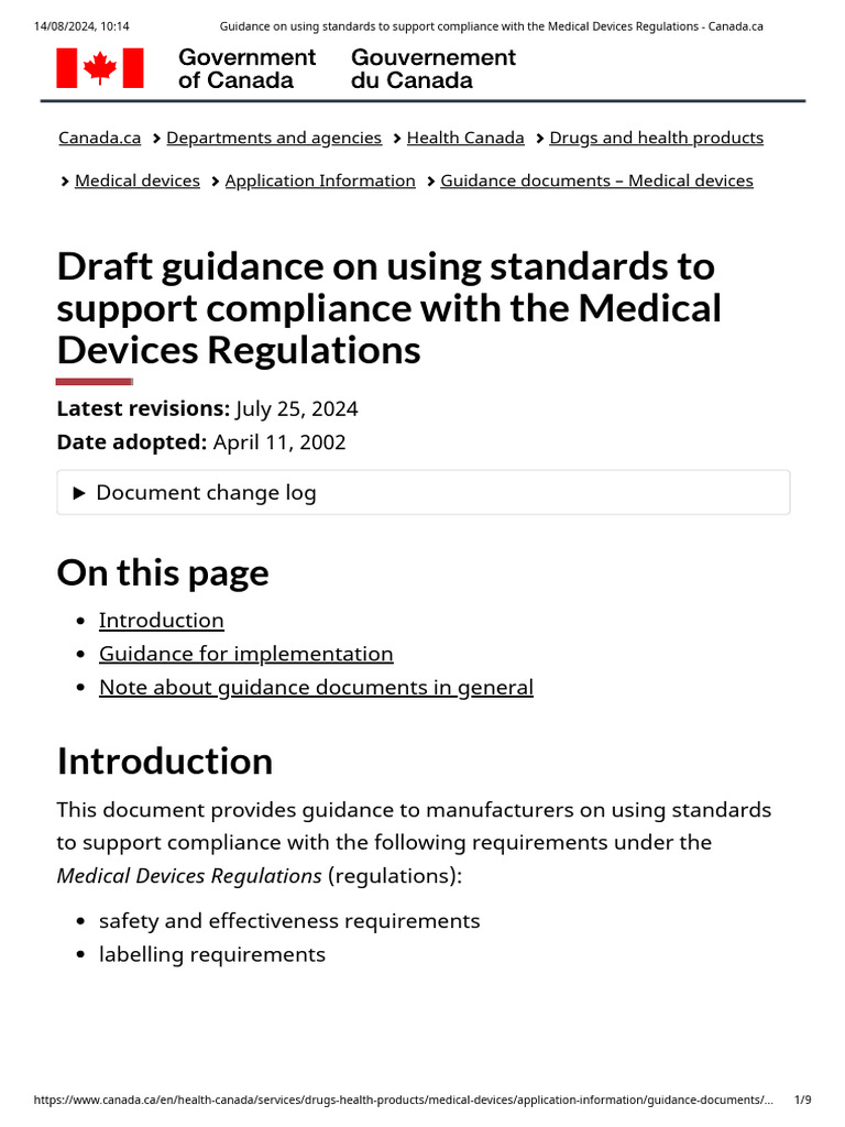 Guidance On Using Standards To Support Compliance With The Medical ...