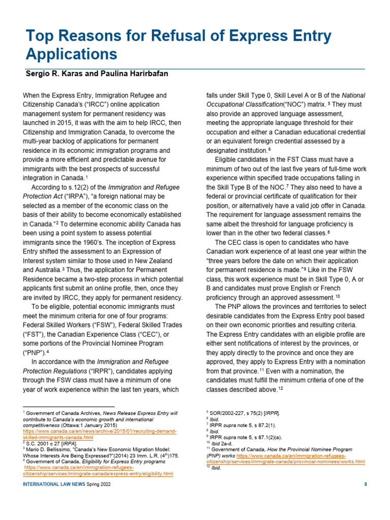 Express Entry: Avoiding Application Refusal | PDF | Immigration | Justice