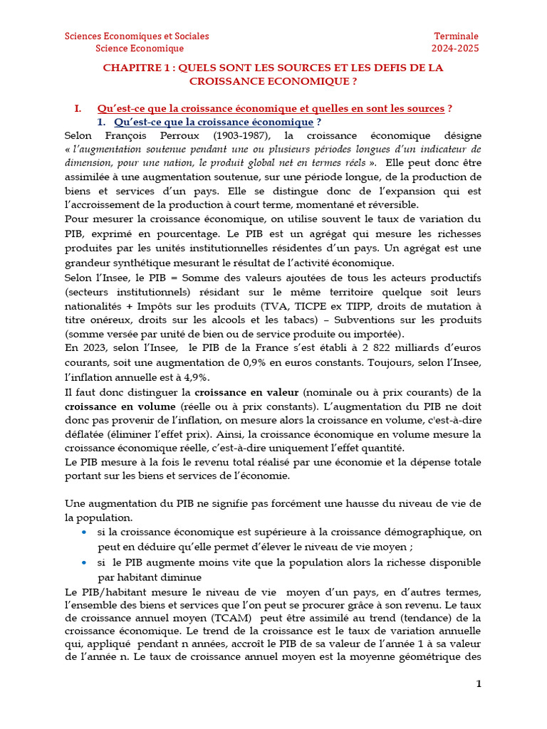 Sources et défis de la croissance économique | PDF | Croissance ...