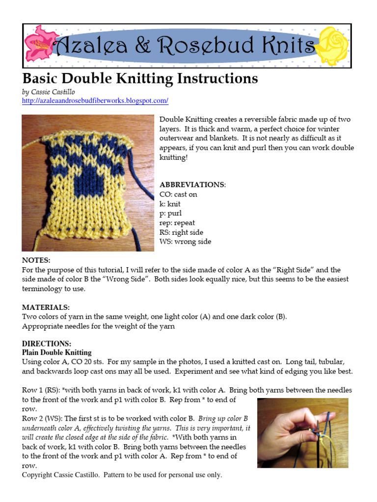 Basic Double Knitting Instructions | PDF | Knitting | Clothing