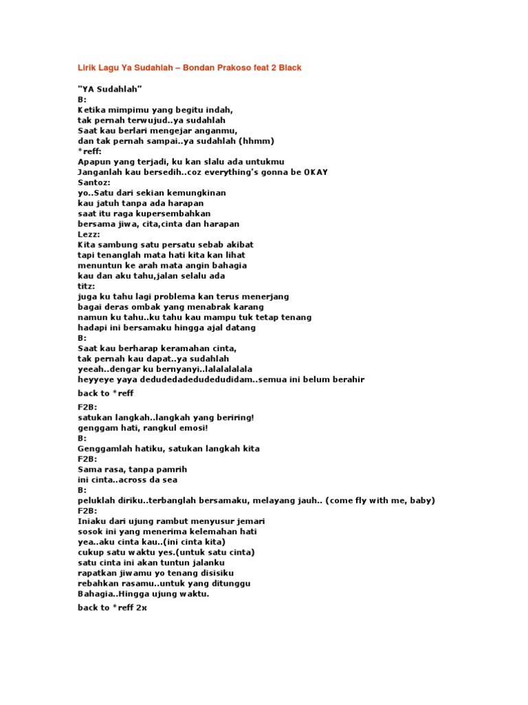Lirik Lagu Ya Sudahlah Pdf