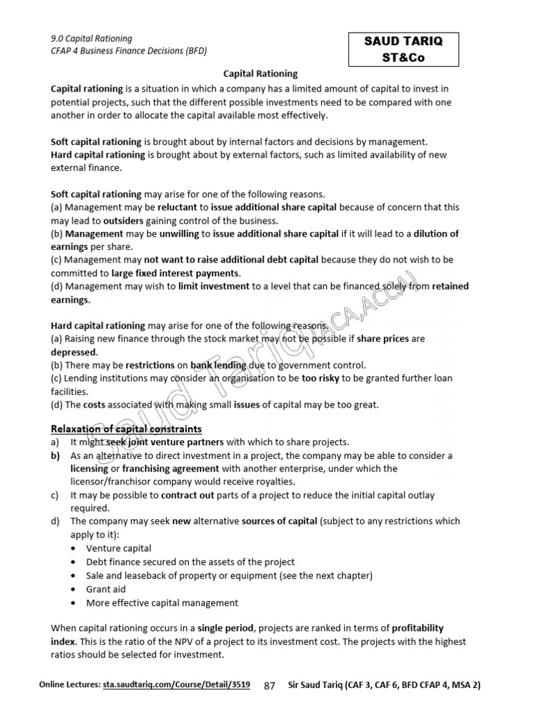 Capital Rationing BFD | PDF | Net Present Value | Investing