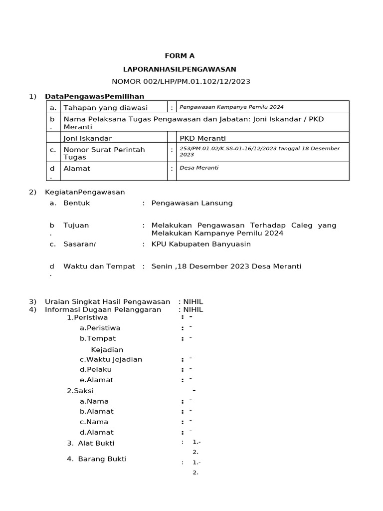 Form A 18 Desember 2023 Pdf