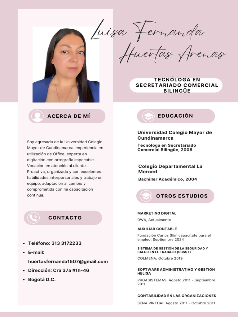 Perfil Profesional de Luisa Fernanda Huertas | PDF | Contador | Economias