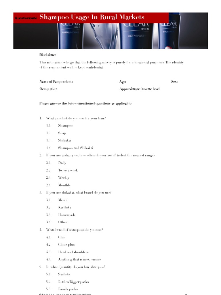 Questionnaire PDF Shampoo Business