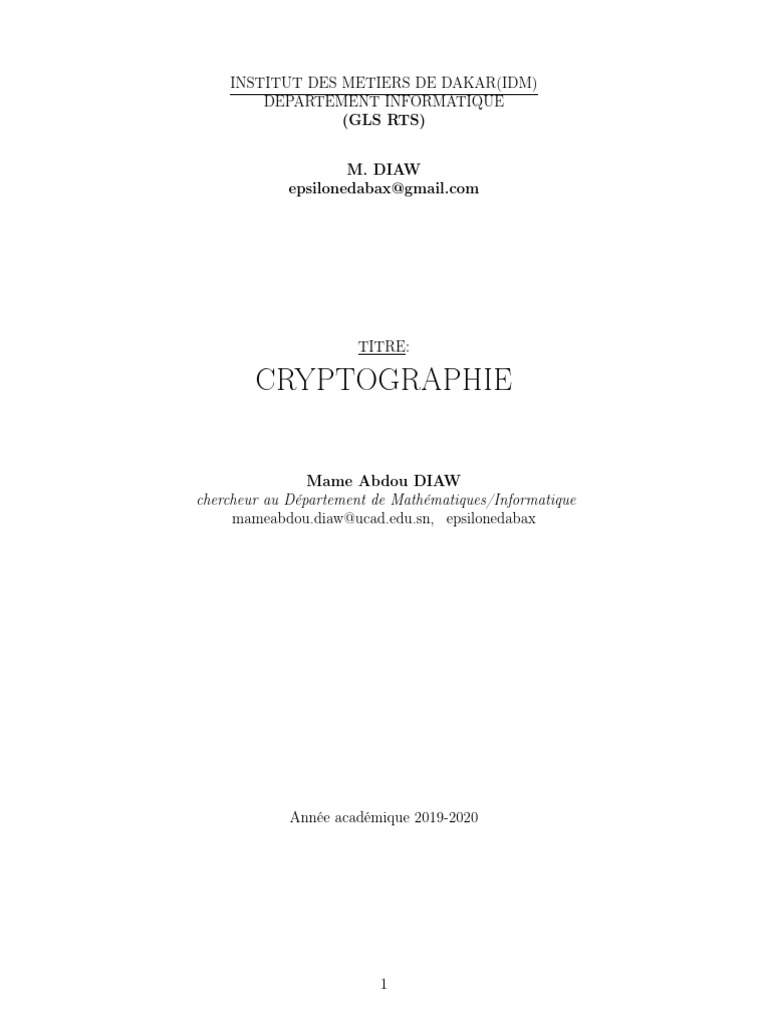 Cours sur la Cryptographie et Cipher Mining | PDF | Cryptographie ...
