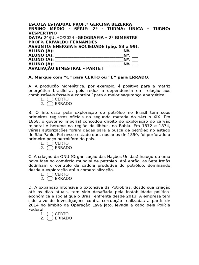 Avalia o 2 Bim 2 Ano Geografia 24 Julho 24 Matutino PDF 