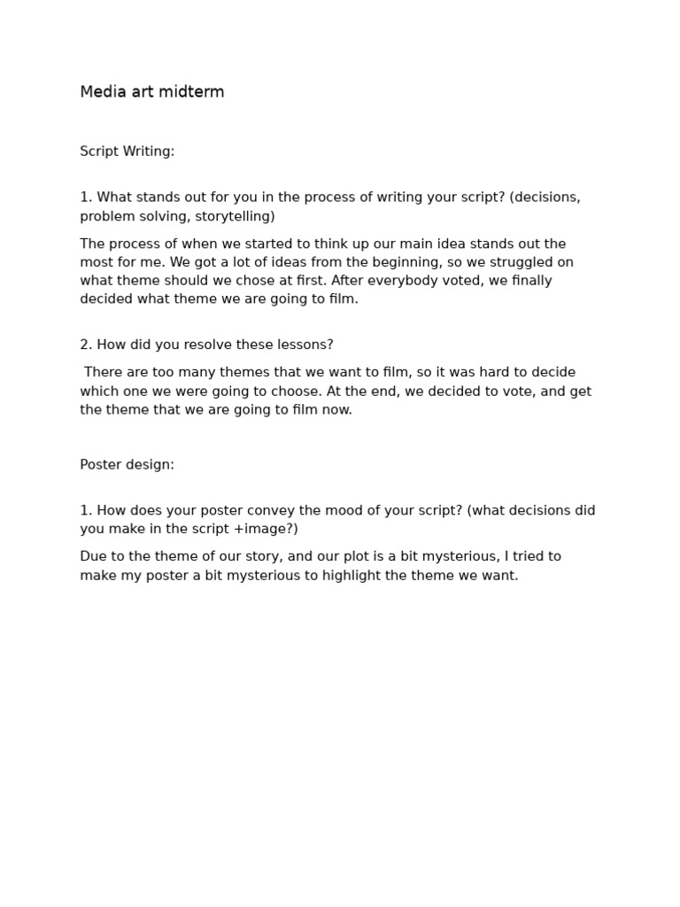 Media Art Midterm: Script & Poster Insights | PDF | Social Science