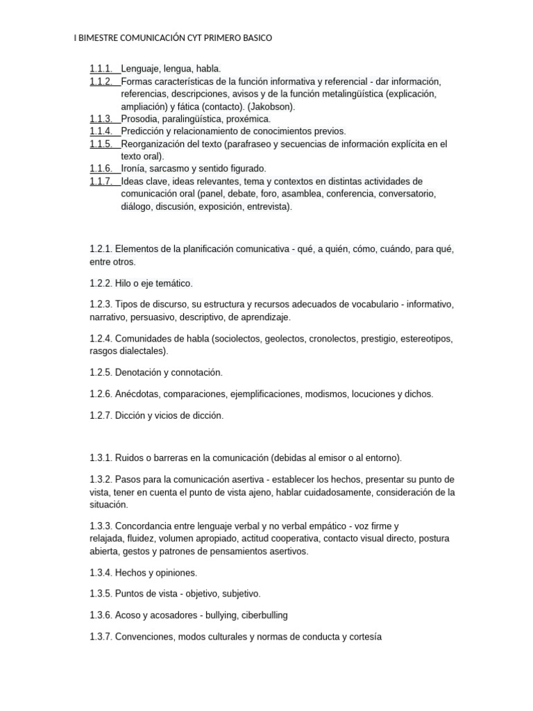 Comunicación Oral en Primero Básico | PDF