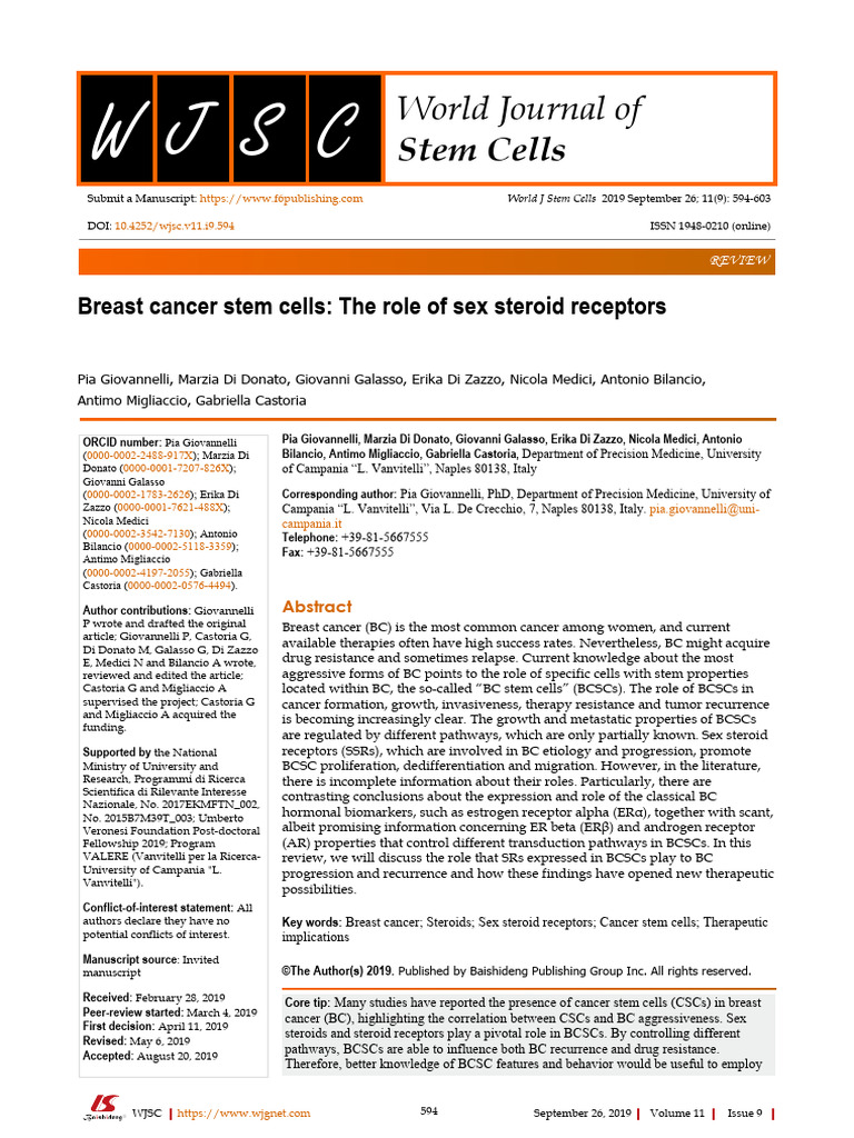 Breast Cancer Stem Cells The Role of Sex Steroid R | PDF | Estrogen ...