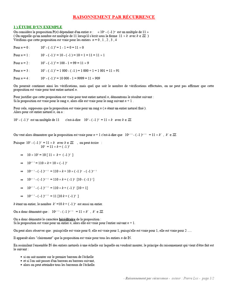 Raisonnement par récurrence en mathématiques | PDF | Mathématiques ...