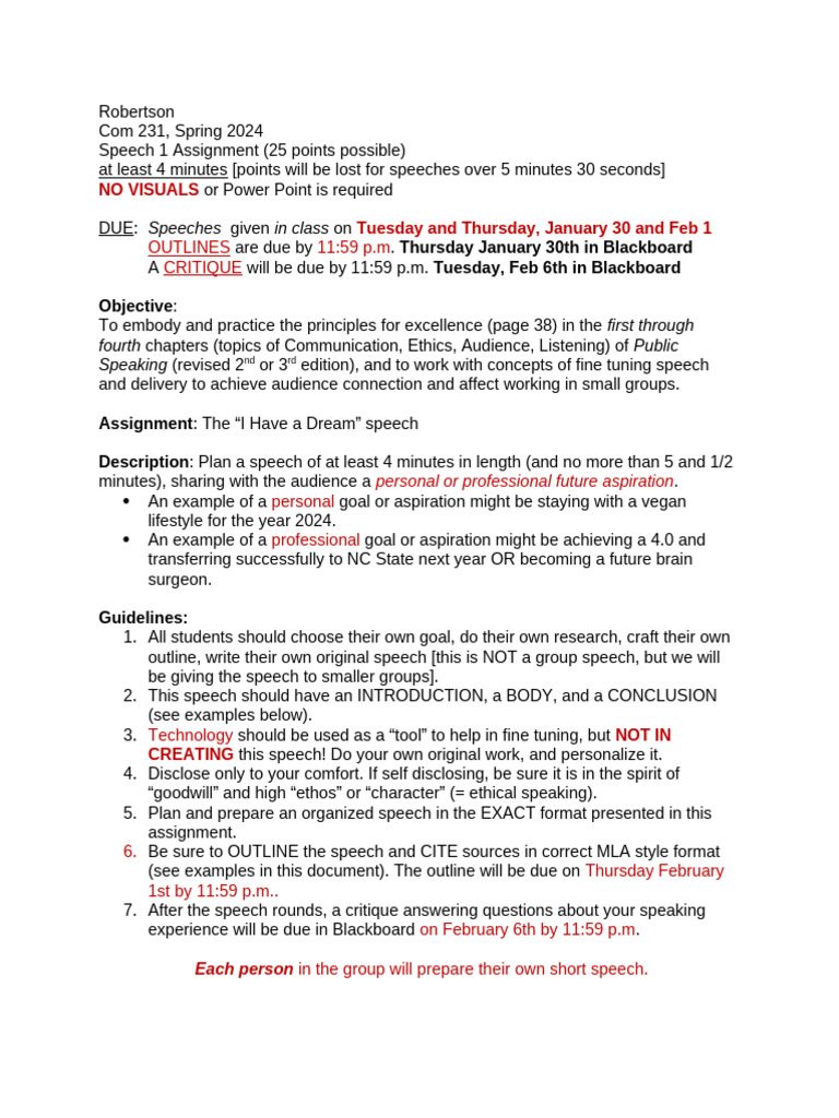 WSpring 24 Com 231 Speech 1 Assignment Group | PDF | Language Arts ...
