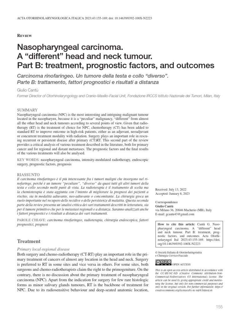Nasopharyngeal Carcinoma. A "Different" Head and Neck Tumour | PDF ...