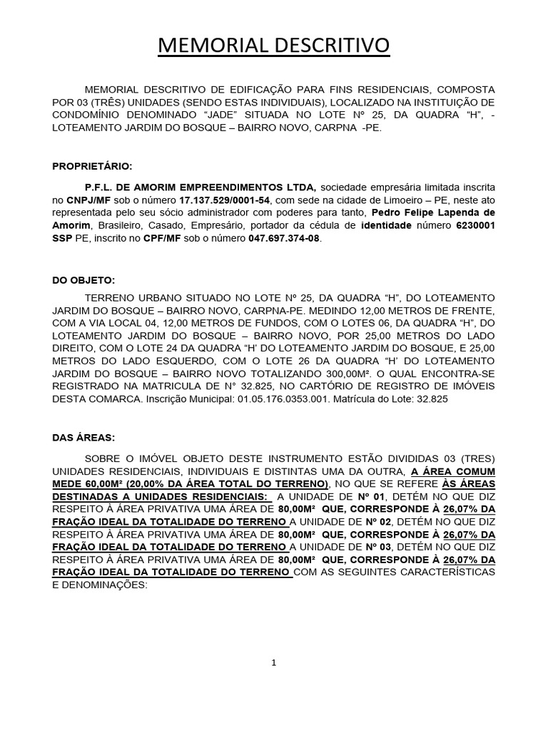 Memorial Descritivo do Condomínio Jade | PDF