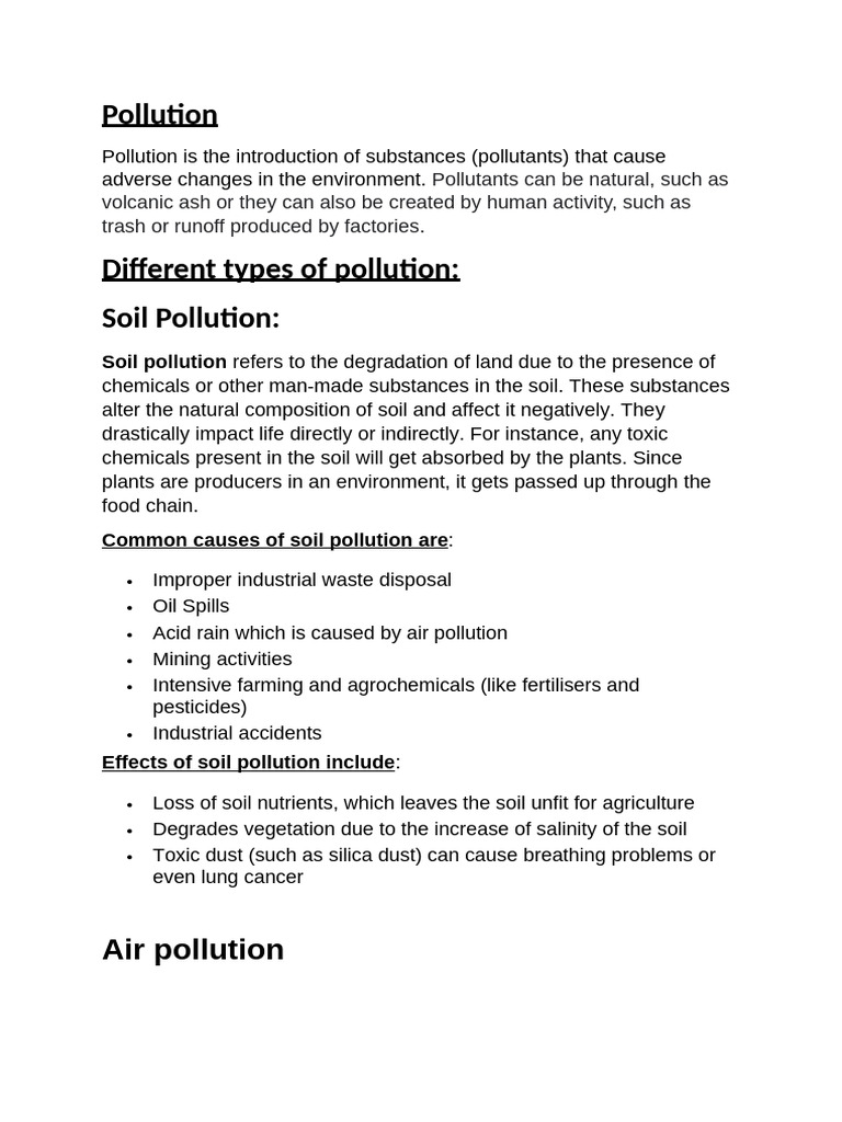 Types and Effects of Pollution Explained | PDF | Pollution | Water ...