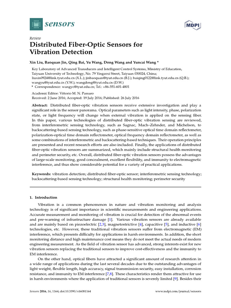 Sensors 16 01164 | PDF | Optical Fiber | Interferometry