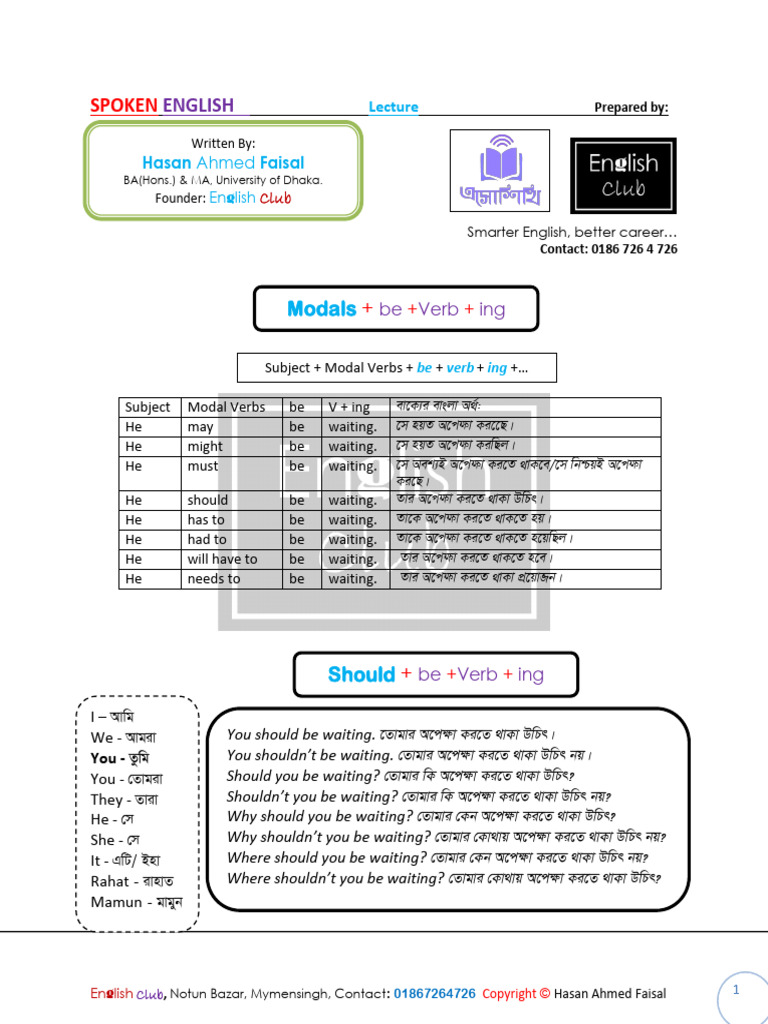 Modals + Be + Verb + Ing For PDF | PDF | Languages | Foreign Language ...