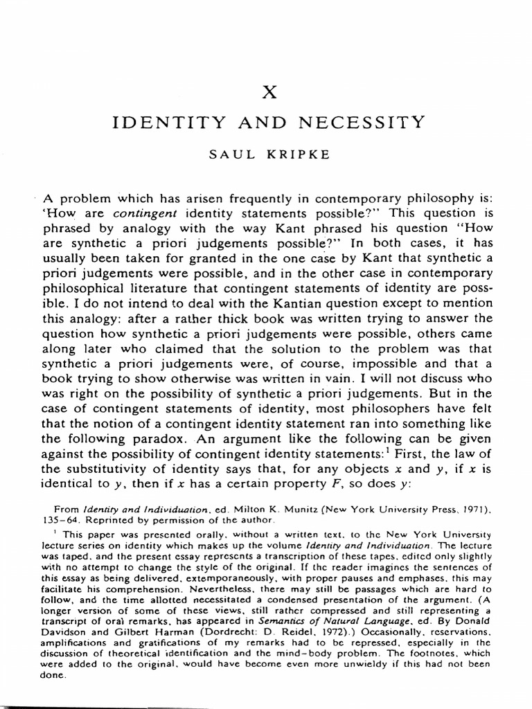 Saul Kripke Identity Necessity 1 1 | PDF