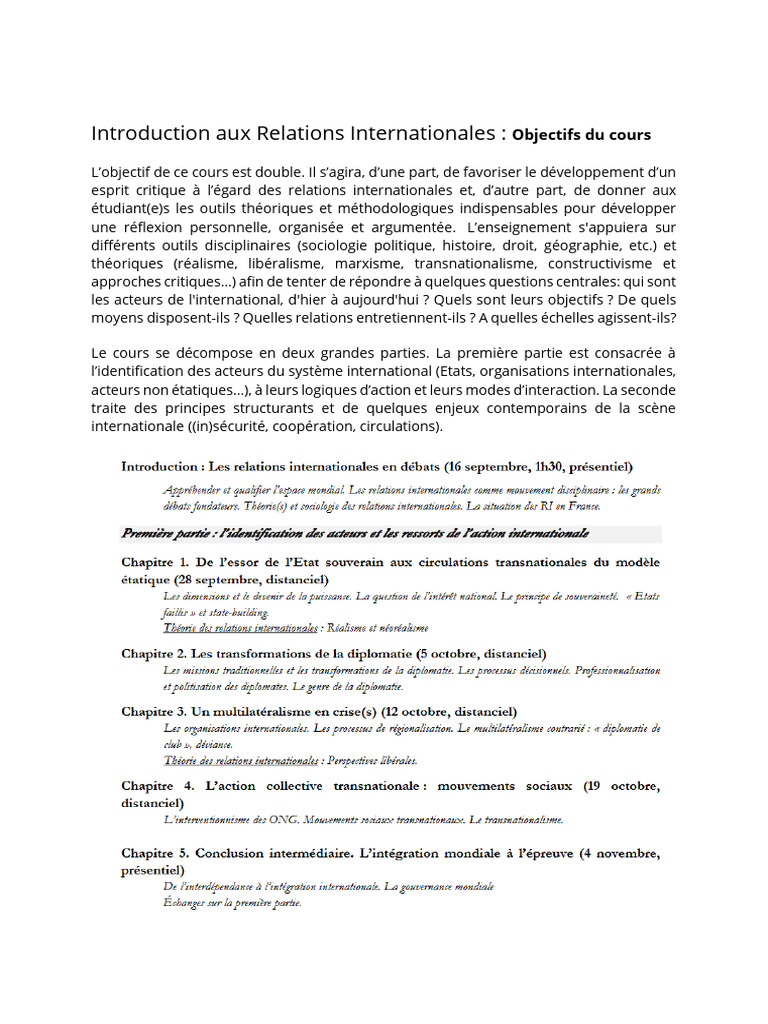 Introduction aux Relations Internationales | PDF