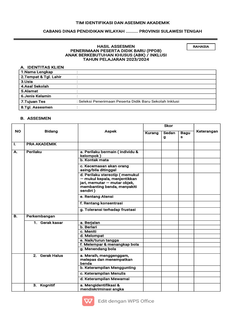 Hasil Asesmen PPDB ABK 2023/2024 | PDF