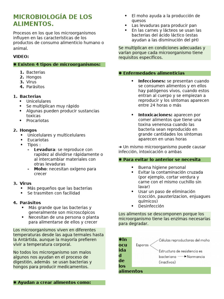 Tema 1 - Microbiologia e Inocuidad de Alimentos | PDF | Alimentos ...