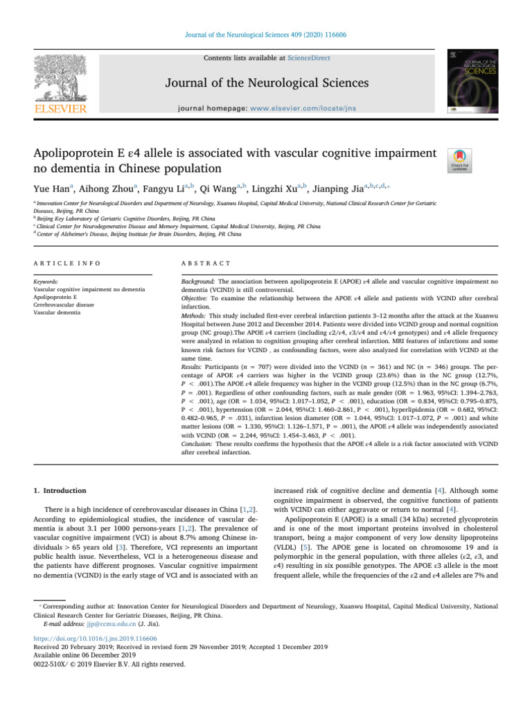 Apoe Vascular Dementia 5 | PDF | Apolipoprotein E | Dementia