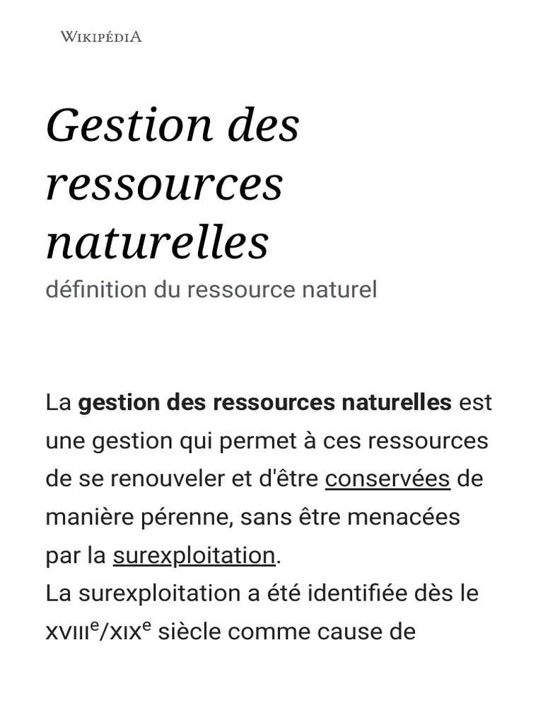 Gestion durable des ressources naturelles | PDF | Environnement naturel ...