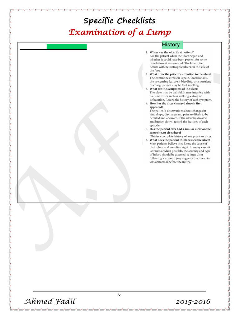 Medical Examination Checklists Guide | PDF | Nausea | Abdomen