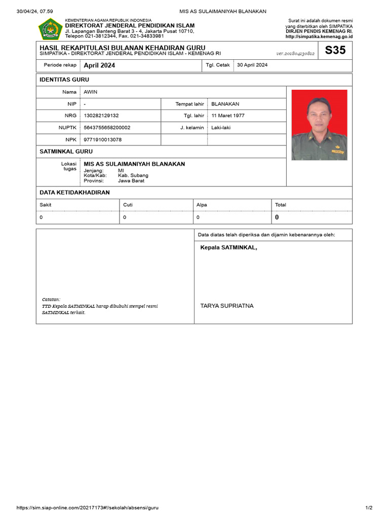 Absen April 2024 Awin | PDF