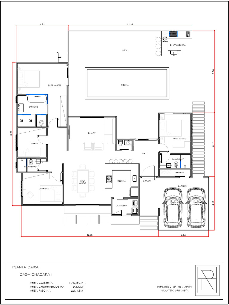 Planta Baixa de Casa com Piscina e Churrasqueira | PDF