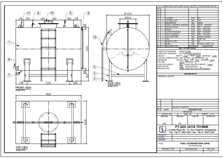 Fuel Storage Tank 2000L PDF Mechanical Engineering