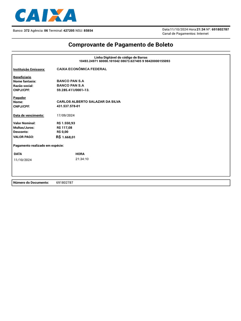 Comprovante de Pagamento de Boleto | PDF | Finanças e Administração de ...