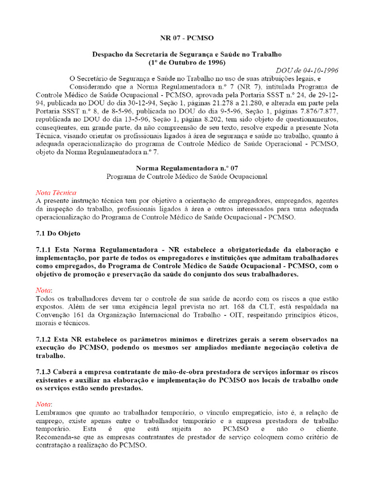 NR 7 - Dispõe Sobre o PCMSO | PDF